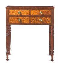 A Late Federal Cherry, Bird's Eye Maple, and Mahogany Veneered Side Table