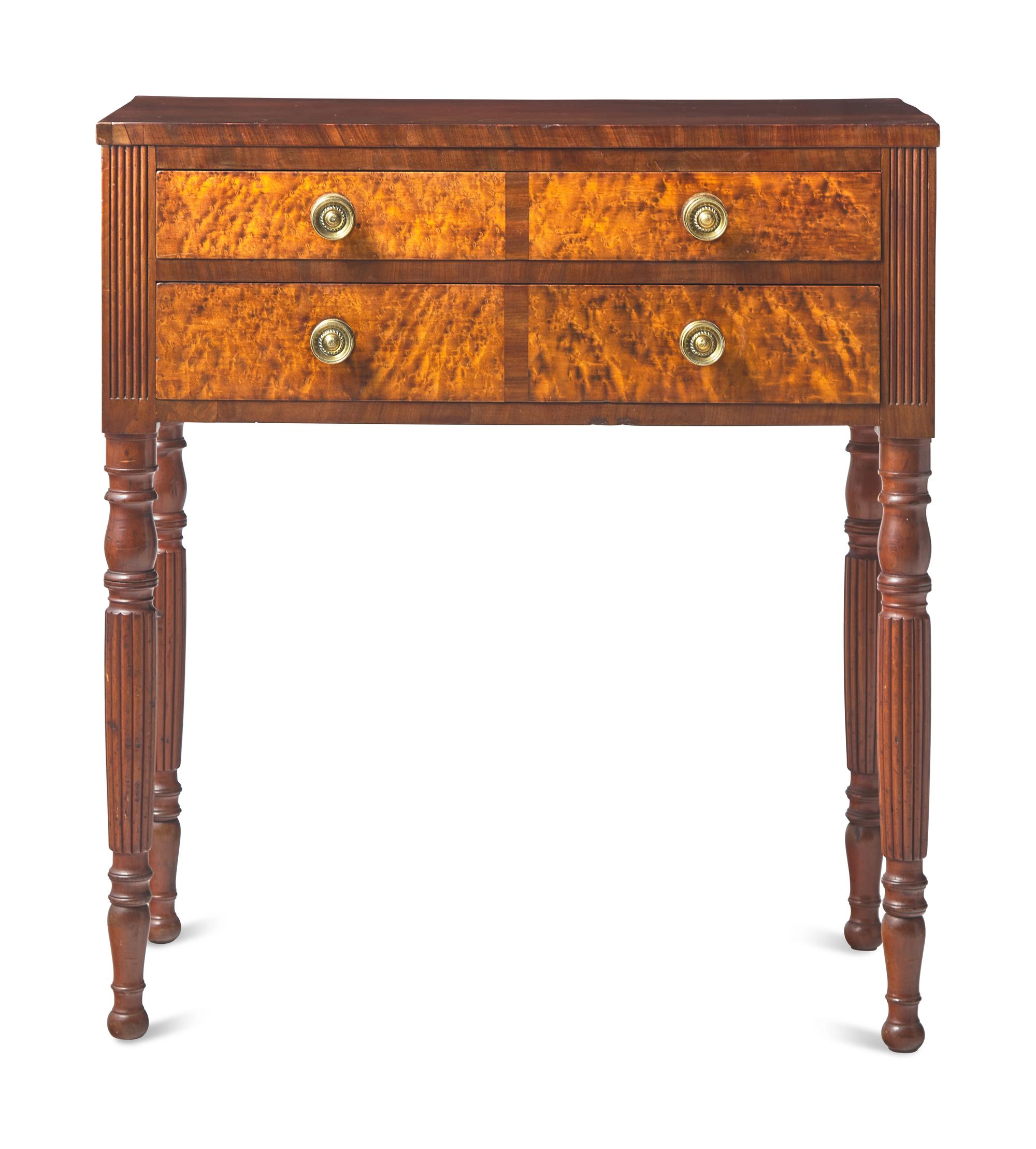A Late Federal Cherry, Bird's Eye Maple, and Mahogany Veneered Side Table