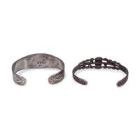 Pair of Fred Harvey Era Silver and Turquoise Cuff Bracelets, with Canine Motifs