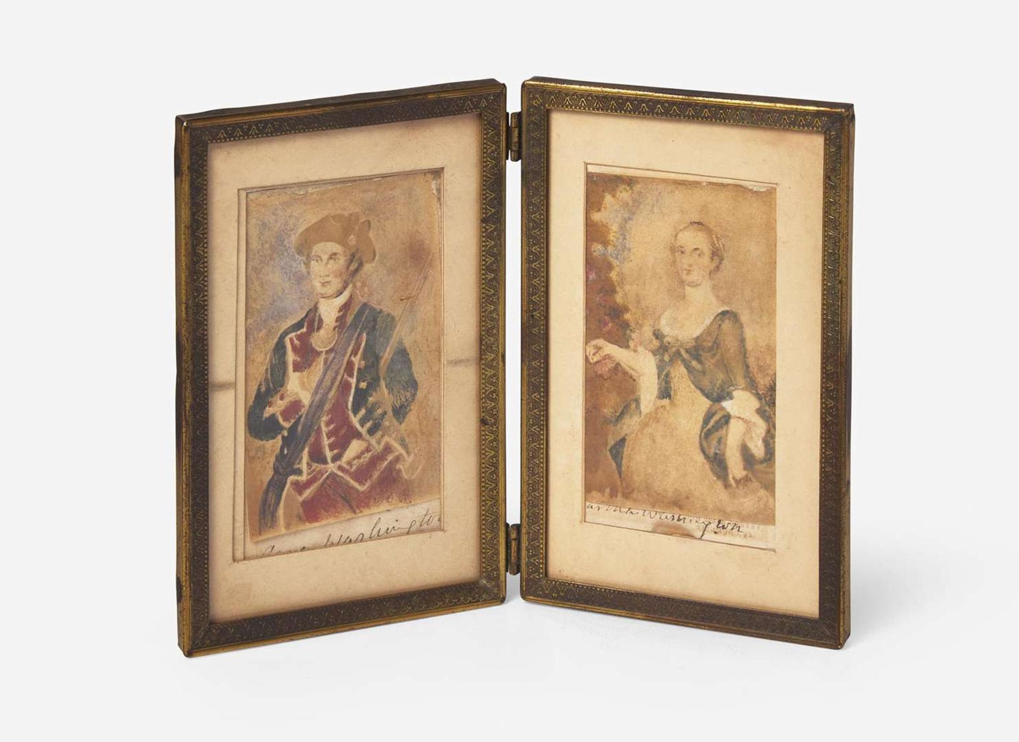 A pair of portrait miniatures: George and Martha Washington, After John Wollaston (1710-1775) and Charles Willson Peale (1741-1827), by Mary Custis Lee (1807-1873)