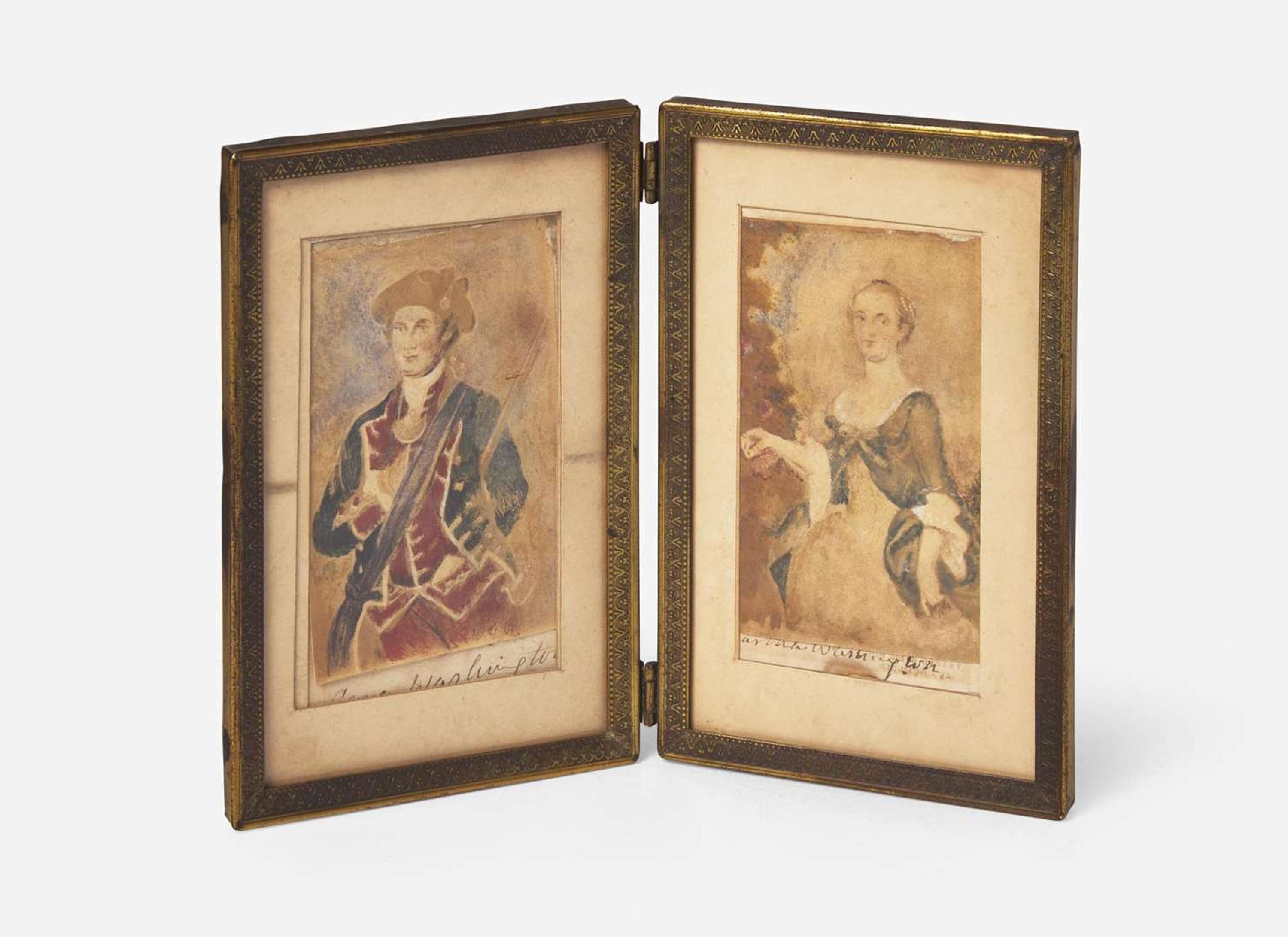 A pair of portrait miniatures: George and Martha Washington, After John Wollaston (1710-1775) and Charles Willson Peale (1741-1827), by Mary Custis Lee (1807-1873)