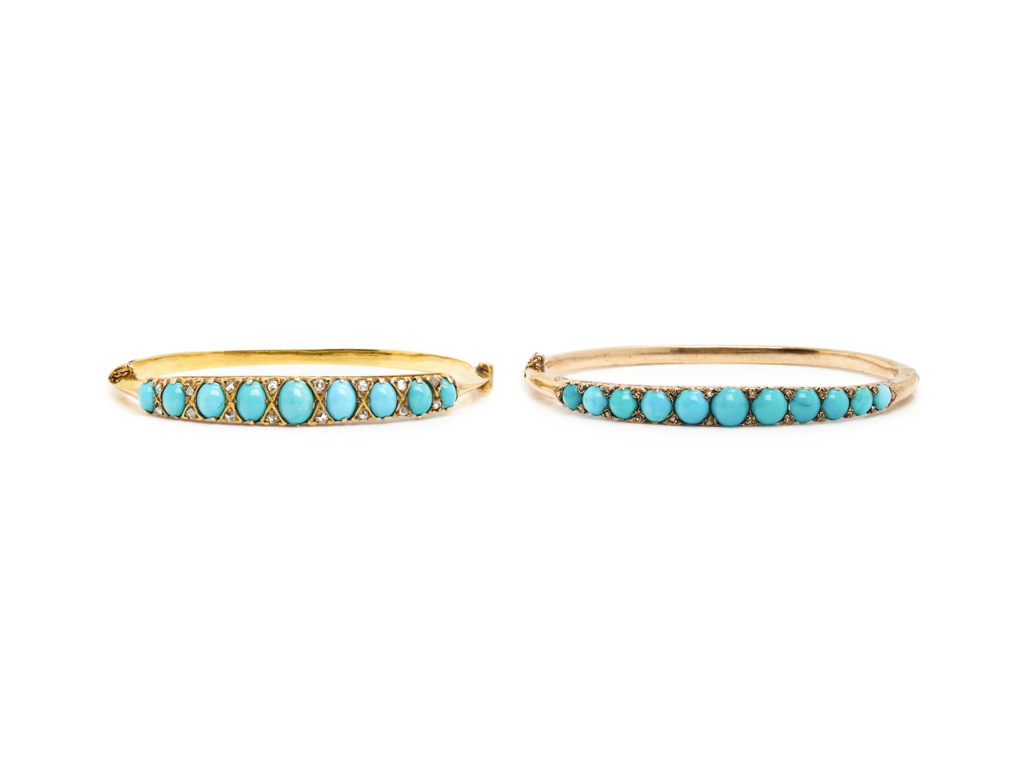 VICTORIAN, COLLECTION OF TURQUOISE AND DIAMOND BANGLE BRACELETS