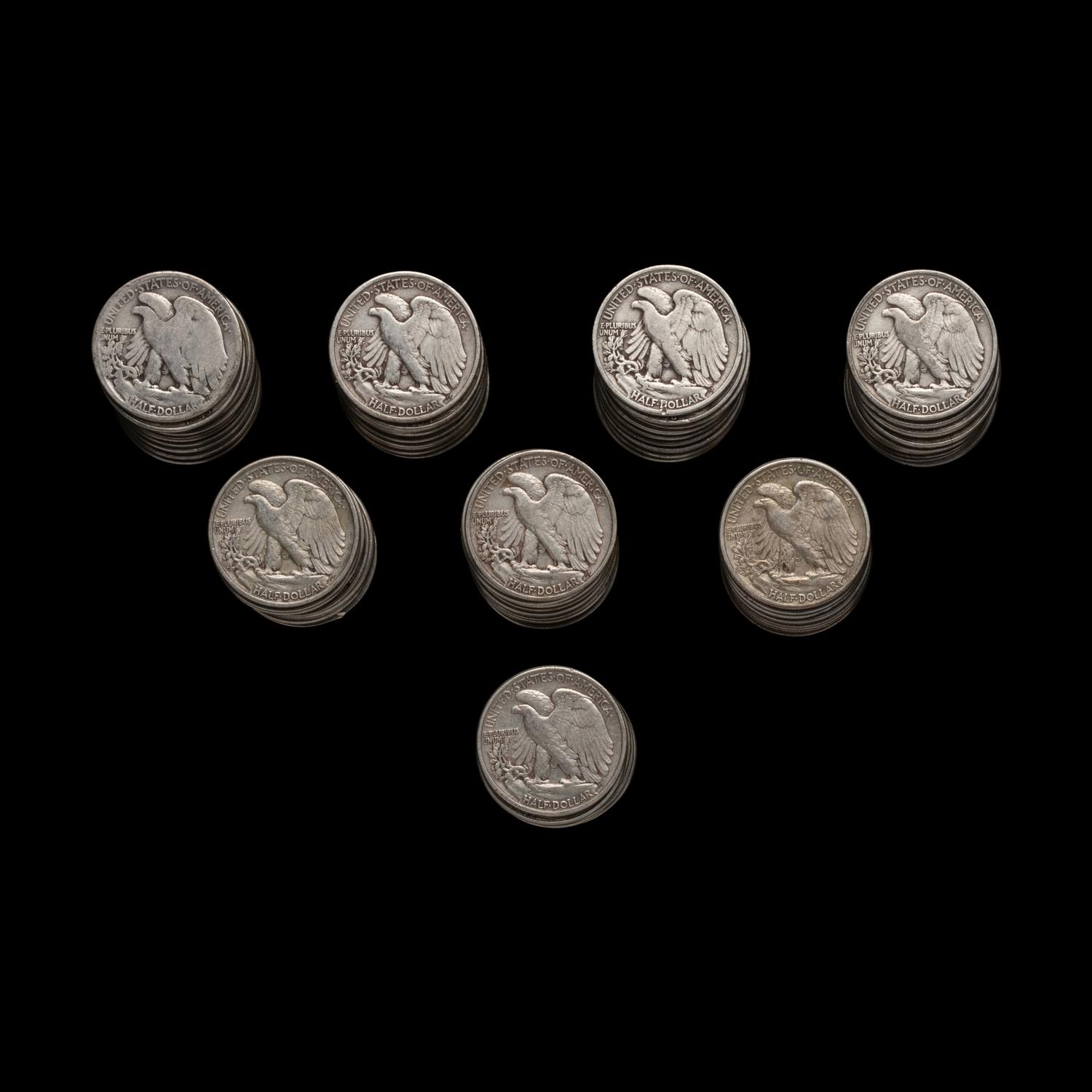 A Collection of Seventy-Six Walking Liberty 50c Coins