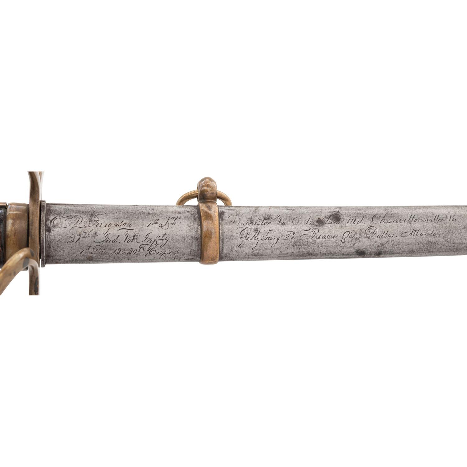 Germanic Chevaulegers Style Saber with Scabbard Inscribed to 1st Lt. O.P. Furgason 27th Indiana Infantry