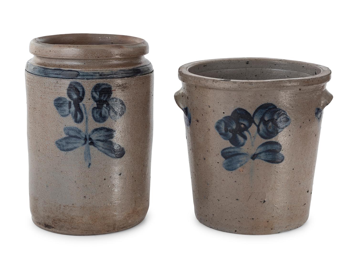 Two Cobalt-Decorated Stoneware Jars