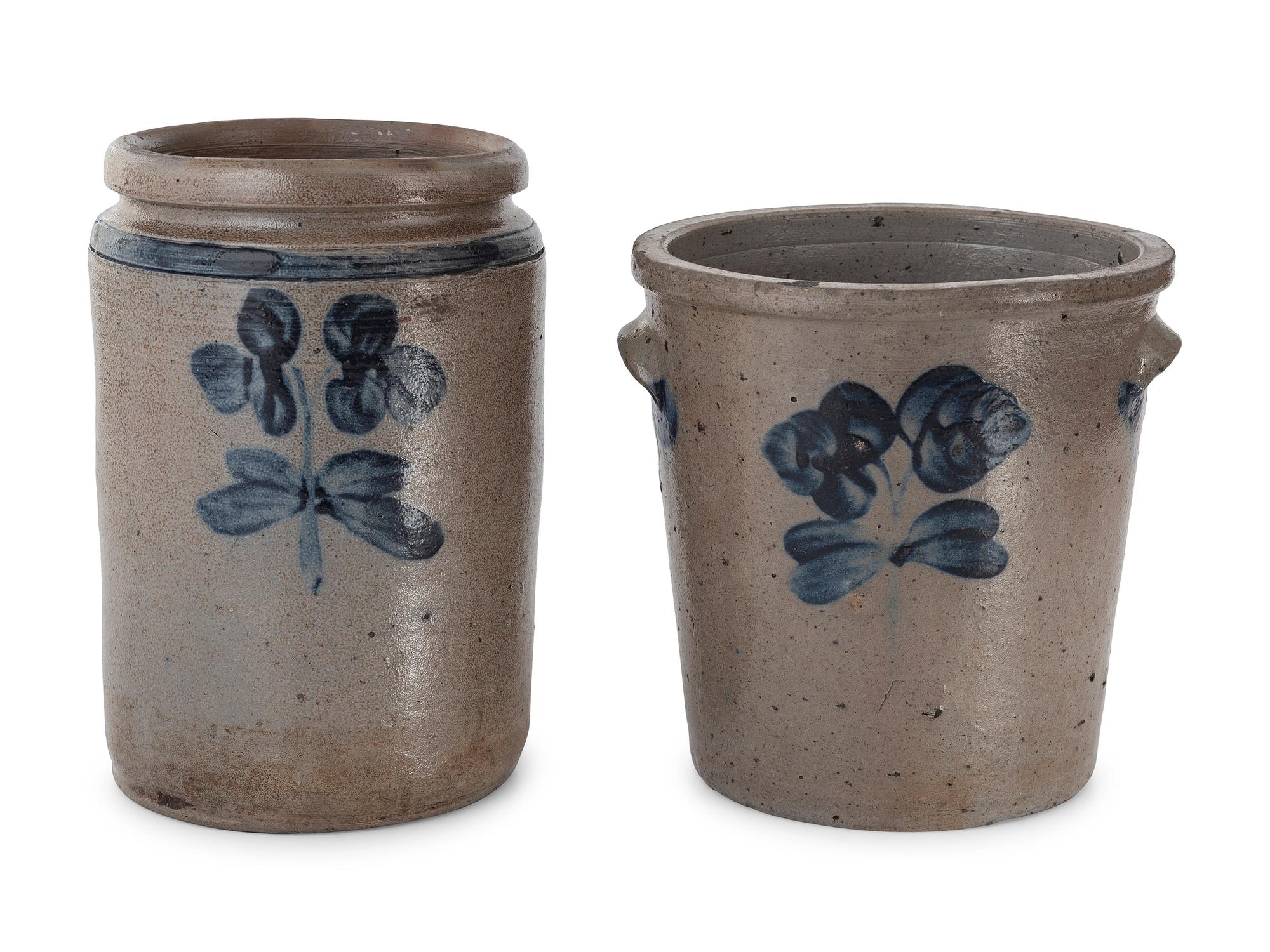 Two Cobalt-Decorated Stoneware Jars