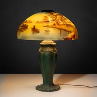 Reverse-painted glass lamp, c. 1910