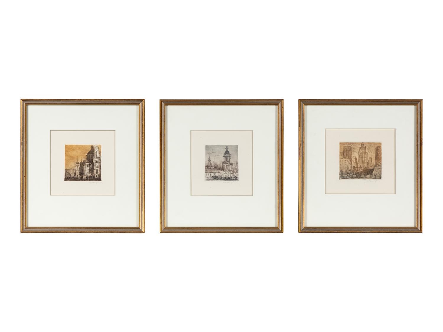 A Group of Nine Cityscape Etchings