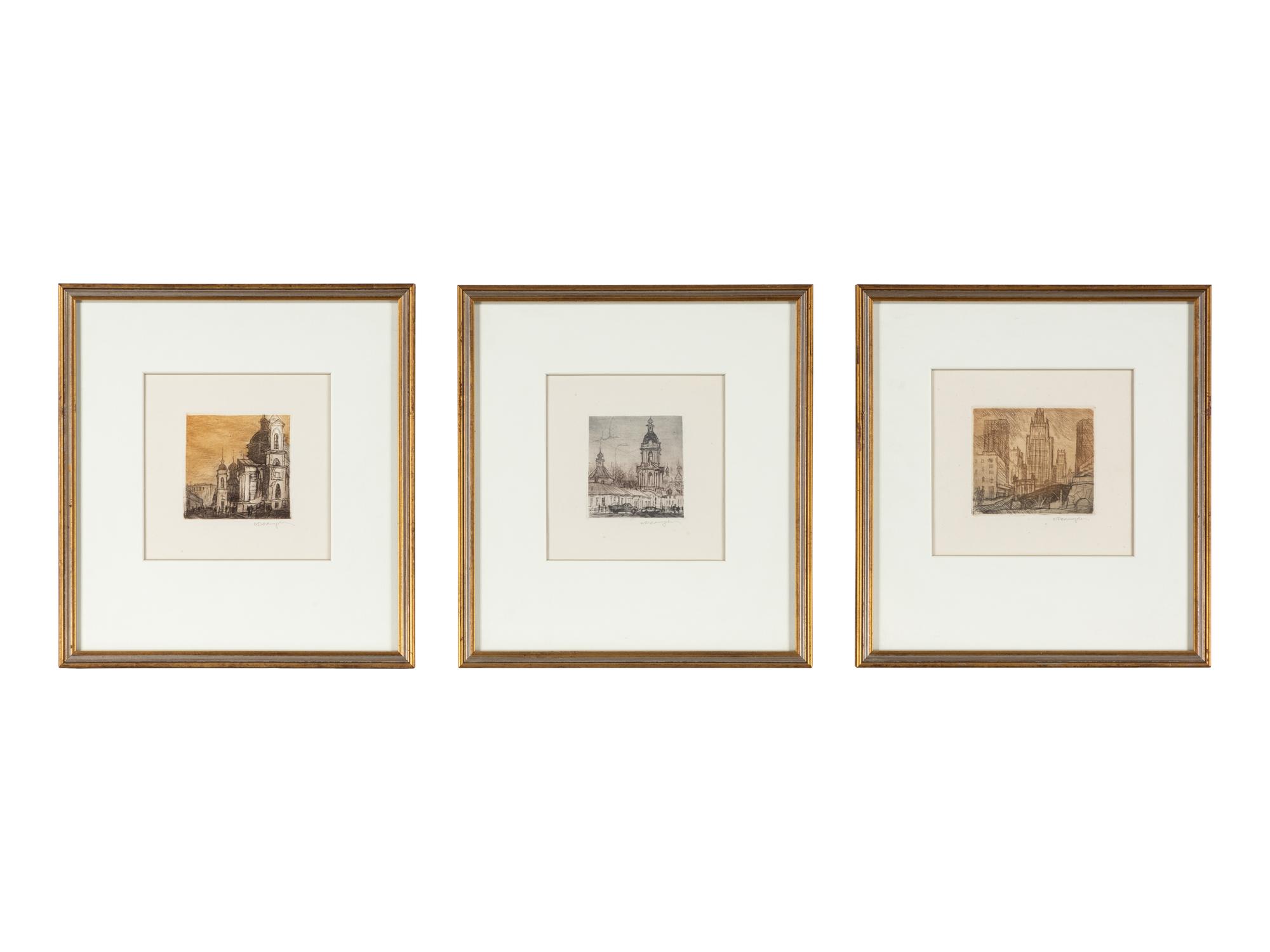 A Group of Nine Cityscape Etchings