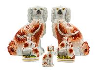 Five Staffordshire Spaniels Height of tallest 9 1/4 inches.