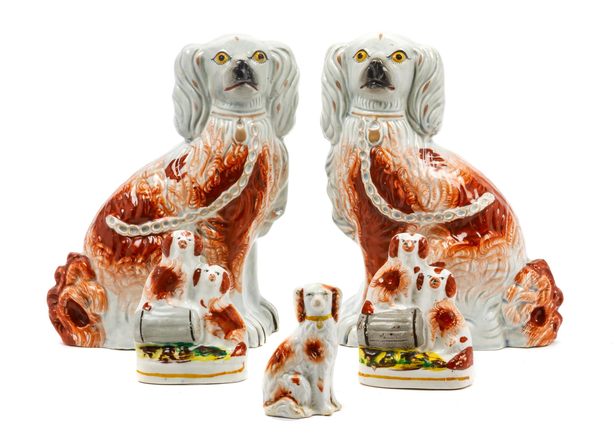 Five Staffordshire Spaniels Height of tallest 9 1/4 inches.