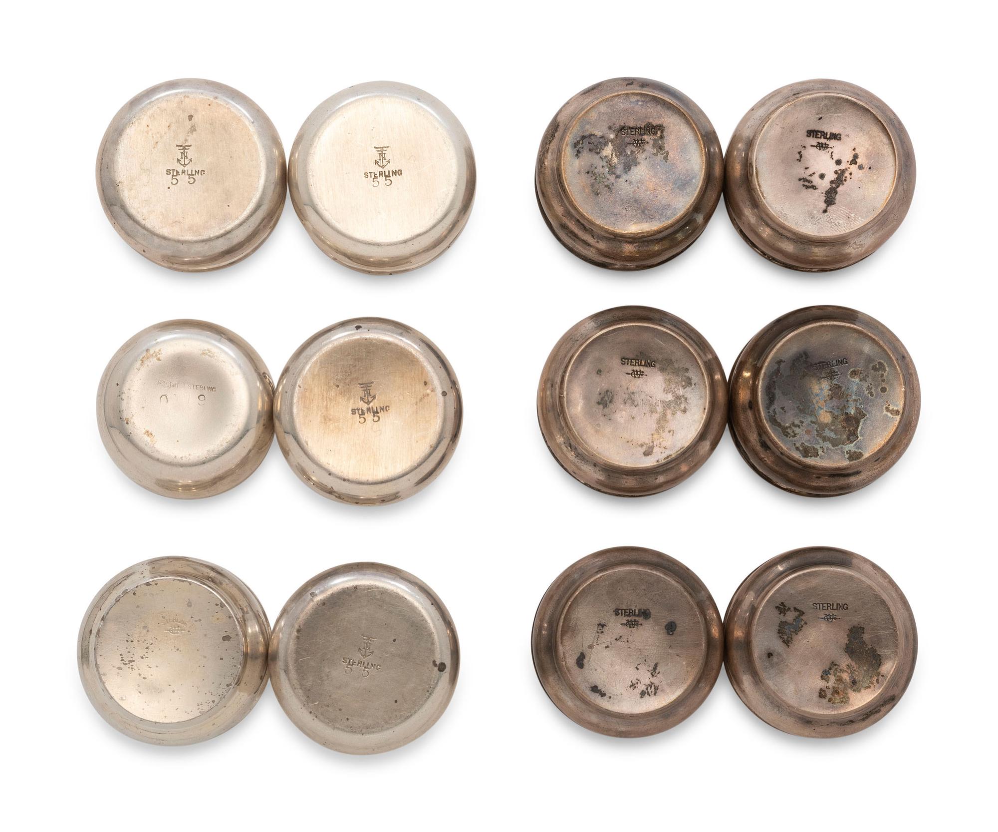 Eighteen American Silver Salt Cellars and Twelve Associated Silver Salt Spoons