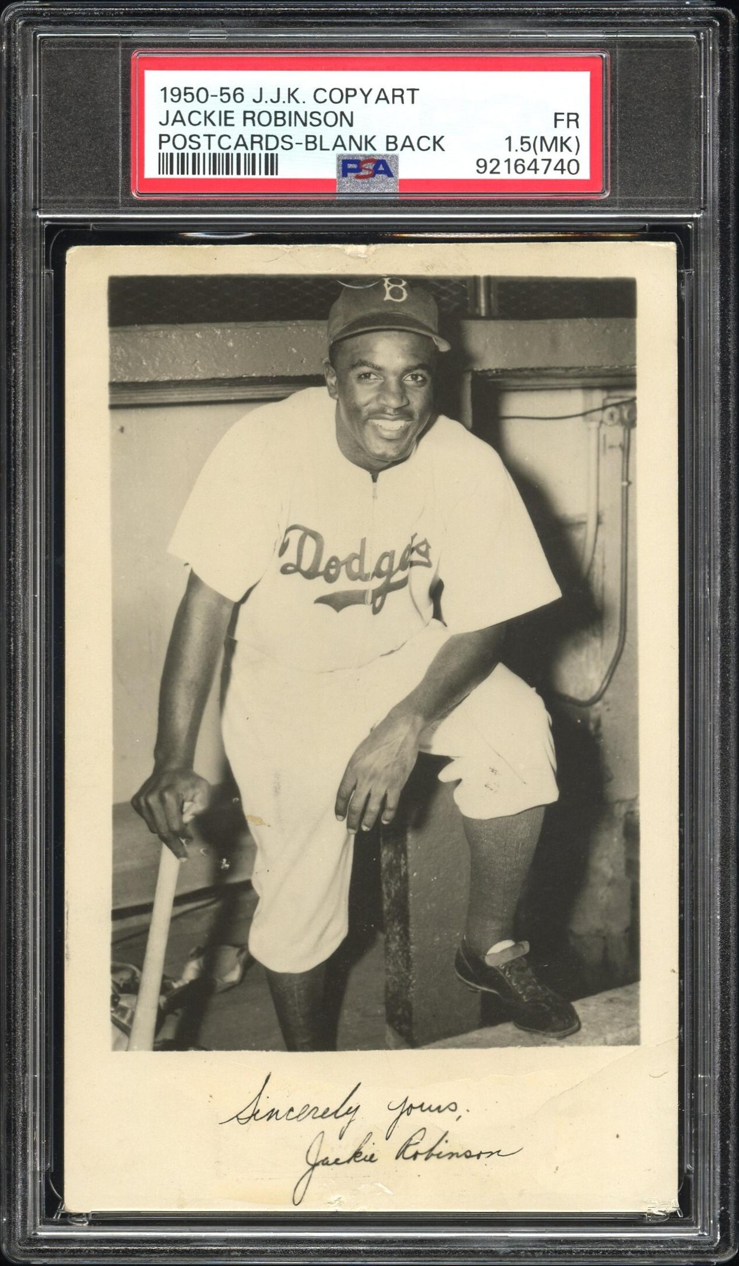 A 1950-56 J.J.K. Copyart Jackie Robinson Postcard - Blank Back (PSA 1.5 FAIR MK)