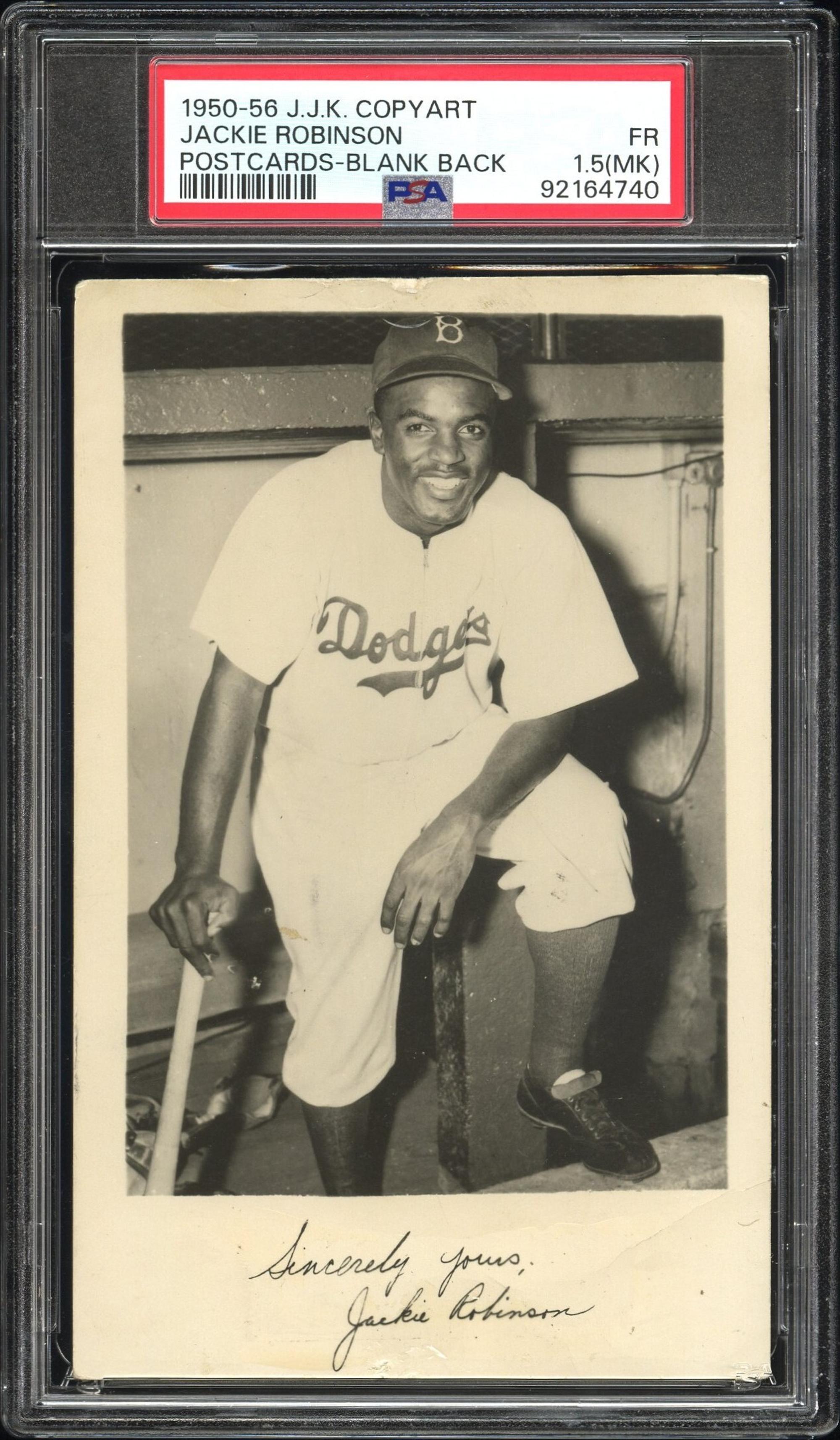 A 1950-56 J.J.K. Copyart Jackie Robinson Postcard - Blank Back (PSA 1.5 FAIR MK)