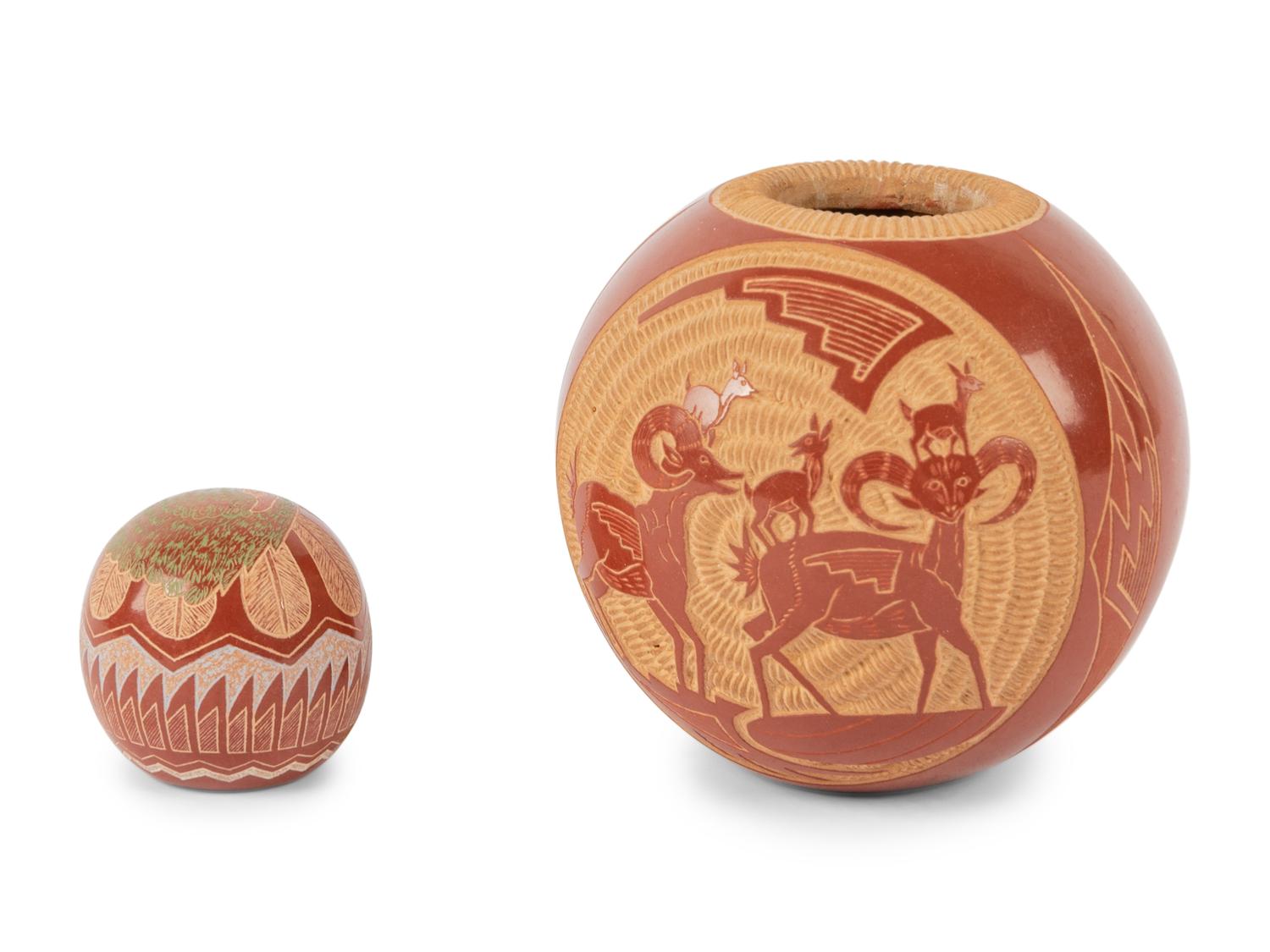 Sgrafito Pottery Seed Jars