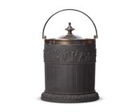 A Wedgwood Silver-Mounted Black Basalt Biscuit Jar