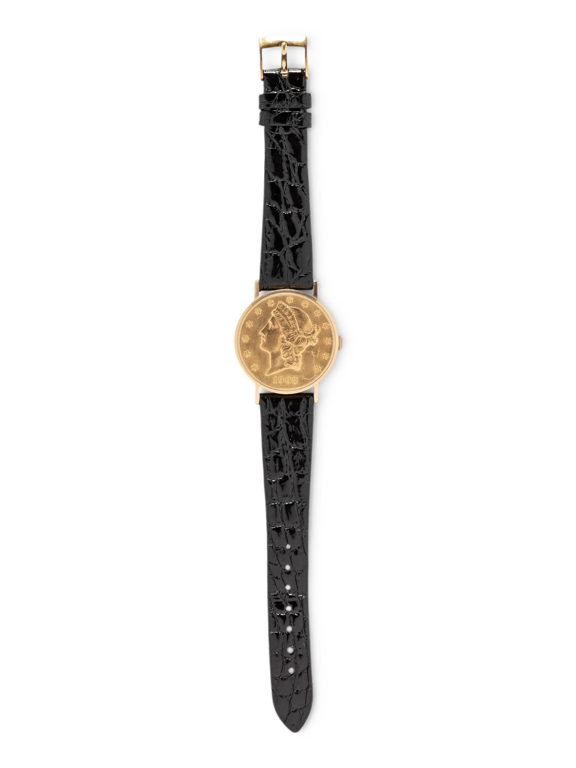 CHOPARD, 18K YELLOW GOLD HIDDEN DIAL COIN WATCH