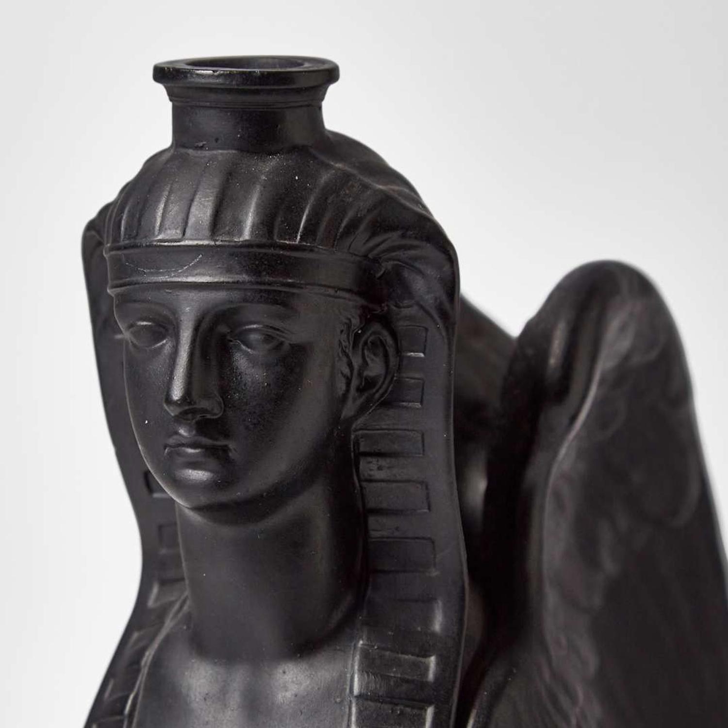 A Pair of Wedgwood Black Basalt Egyptian Revival Sphinx-Form Bases UK, mid-19th century