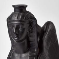 A Pair of Wedgwood Black Basalt Egyptian Revival Sphinx-Form Bases UK, mid-19th century