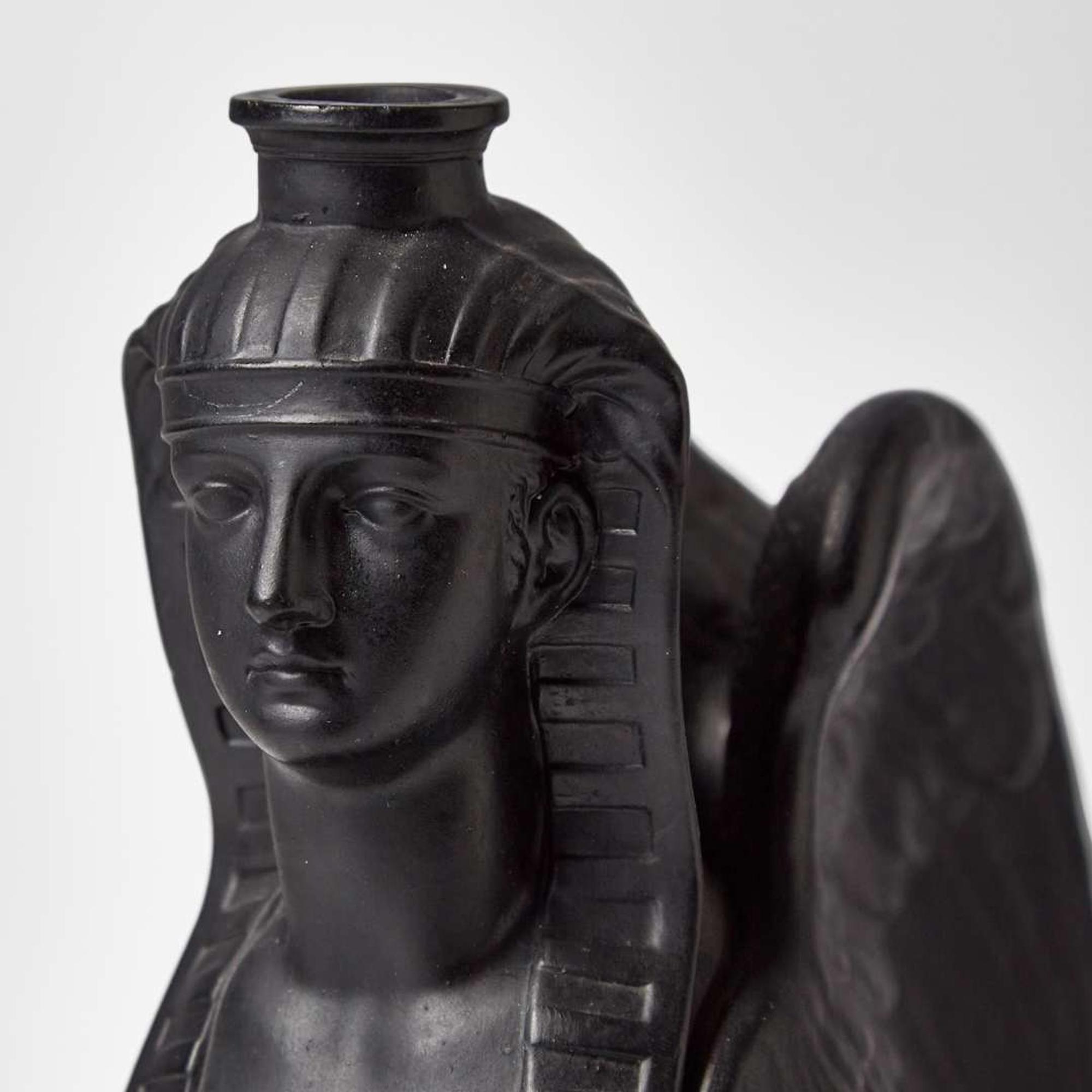 A Pair of Wedgwood Black Basalt Egyptian Revival Sphinx-Form Bases UK, mid-19th century