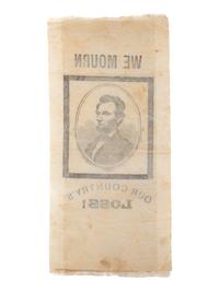 [LINCOLN, Abraham (1809-1865)]. Silk ribbon mourning the loss of Lincoln. [ With: ] Newspapers containing coverage of Lincoln's presidency.