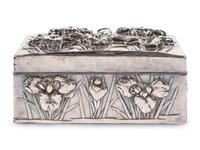 A Japanese Silver Table Box with Iris Flower Decoration