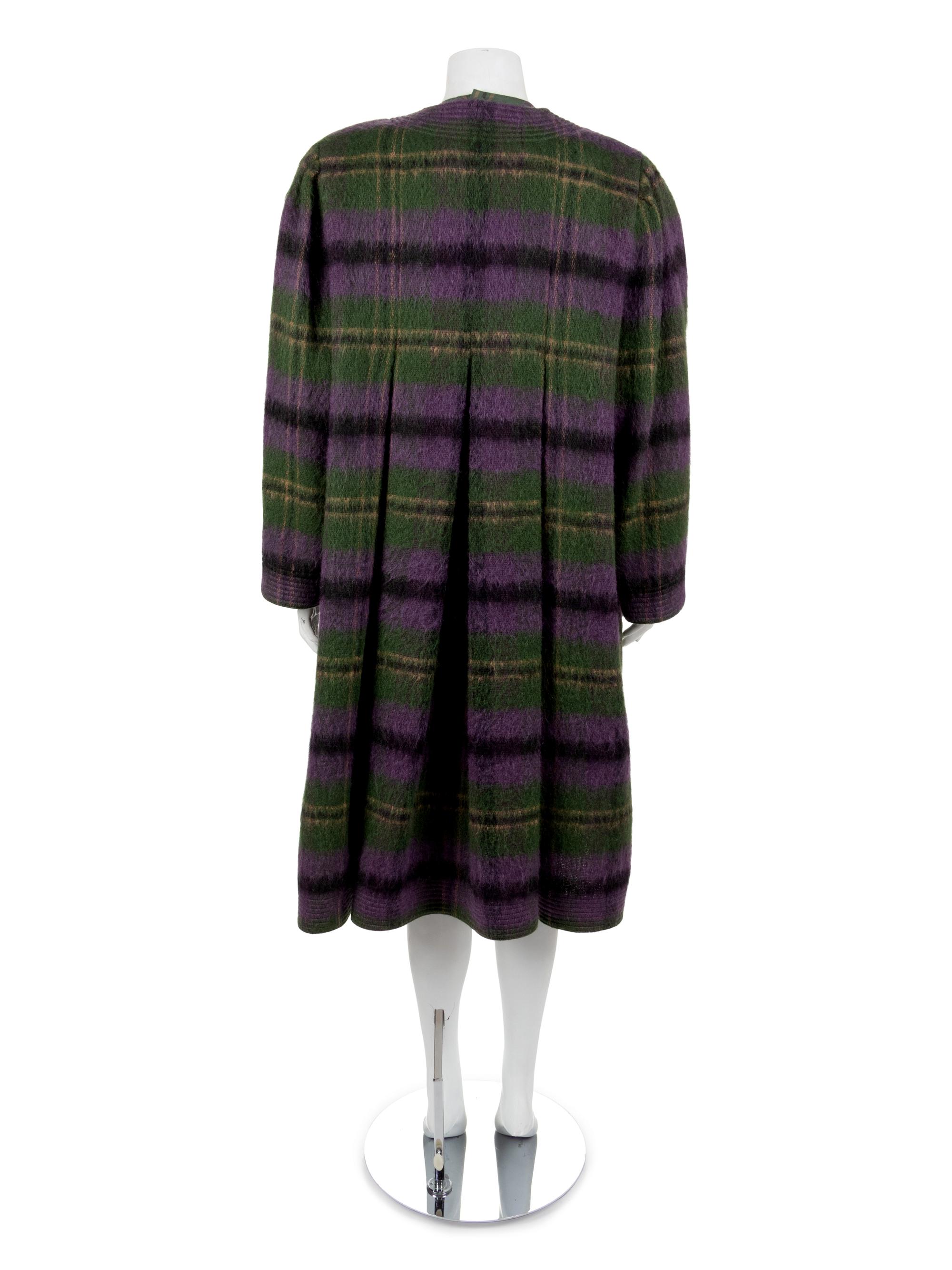 Adele Simpson Purple Tartan Wool Coat, Dress, Belt, Scarf, 1980s