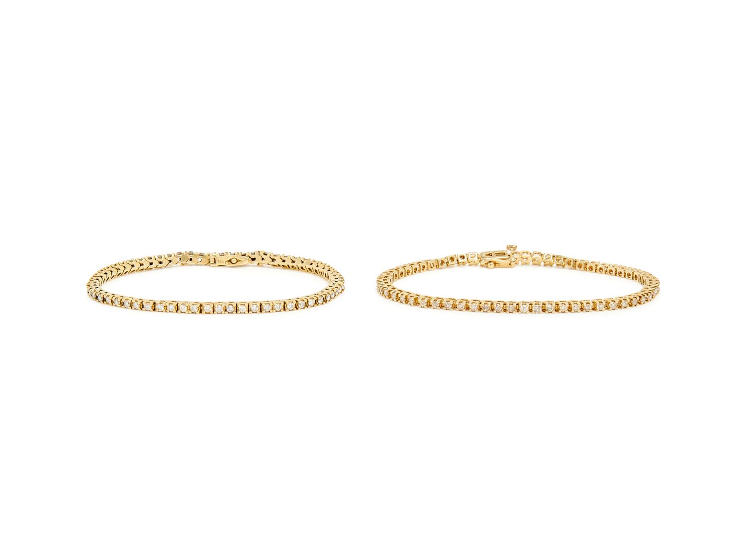 PAIR OF YELLOW GOLD AND DIAMOND LINE BRACELETS