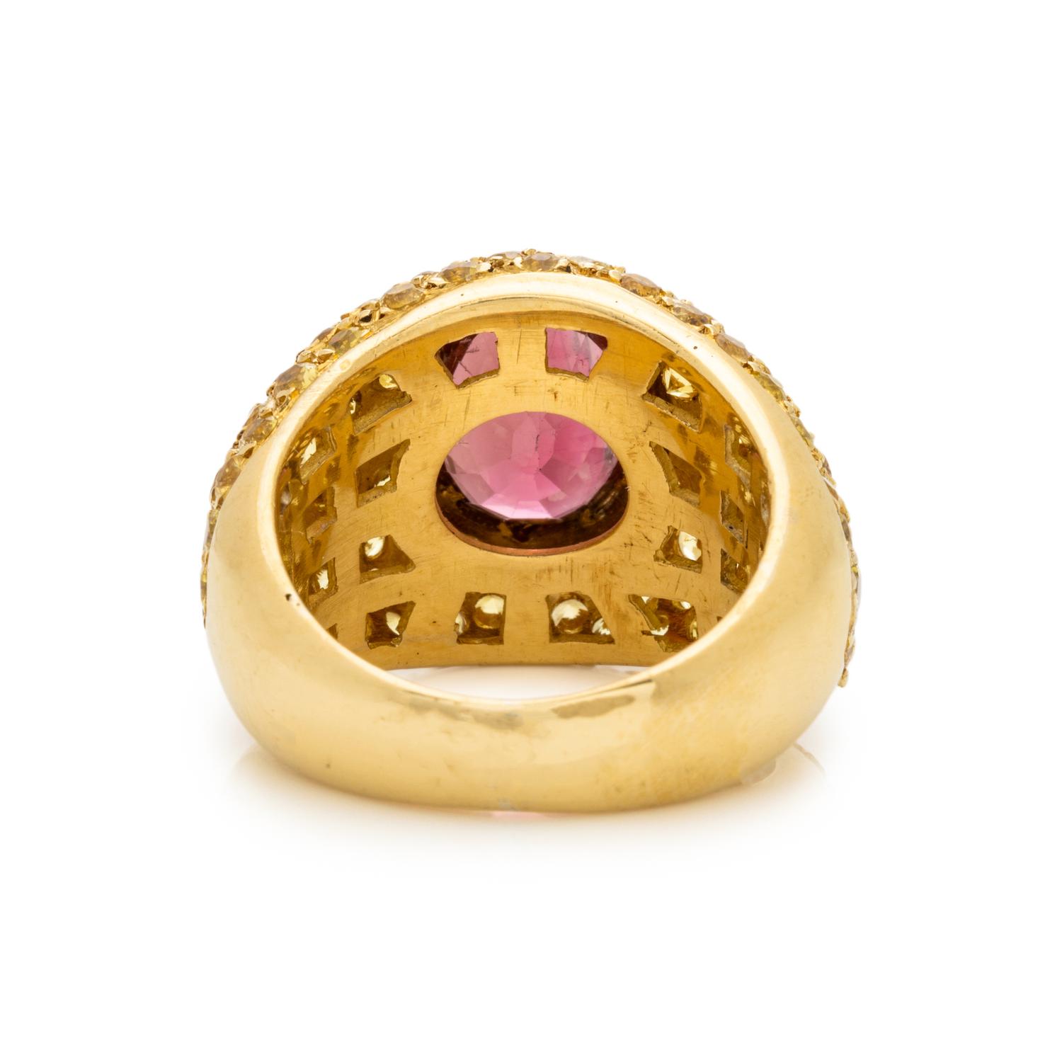 YELLOW GOLD, PINK TOURMALINE AND YELLOW SAPPHIRE RING