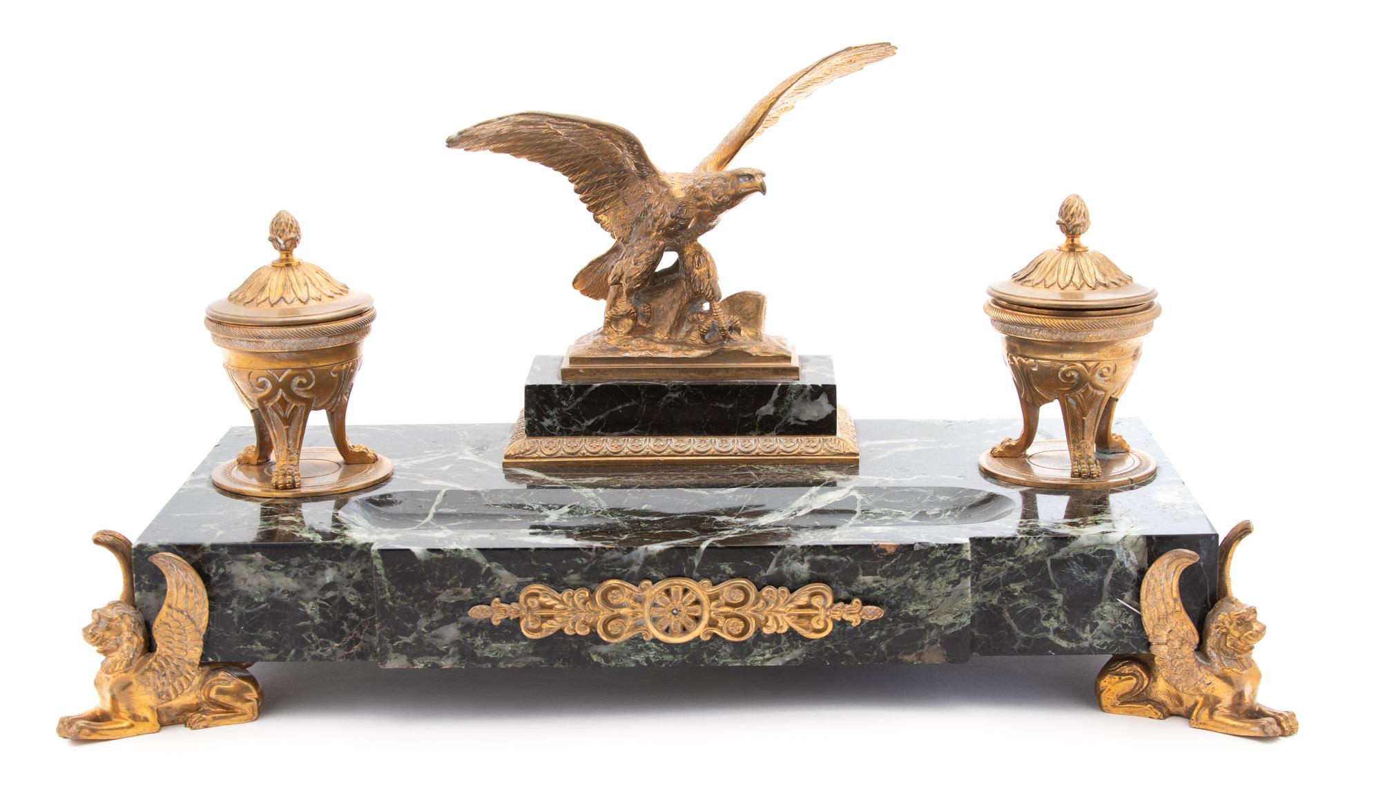 An Empire Style Gilt Bronze & Marble Encrier — 19TH CENTURY