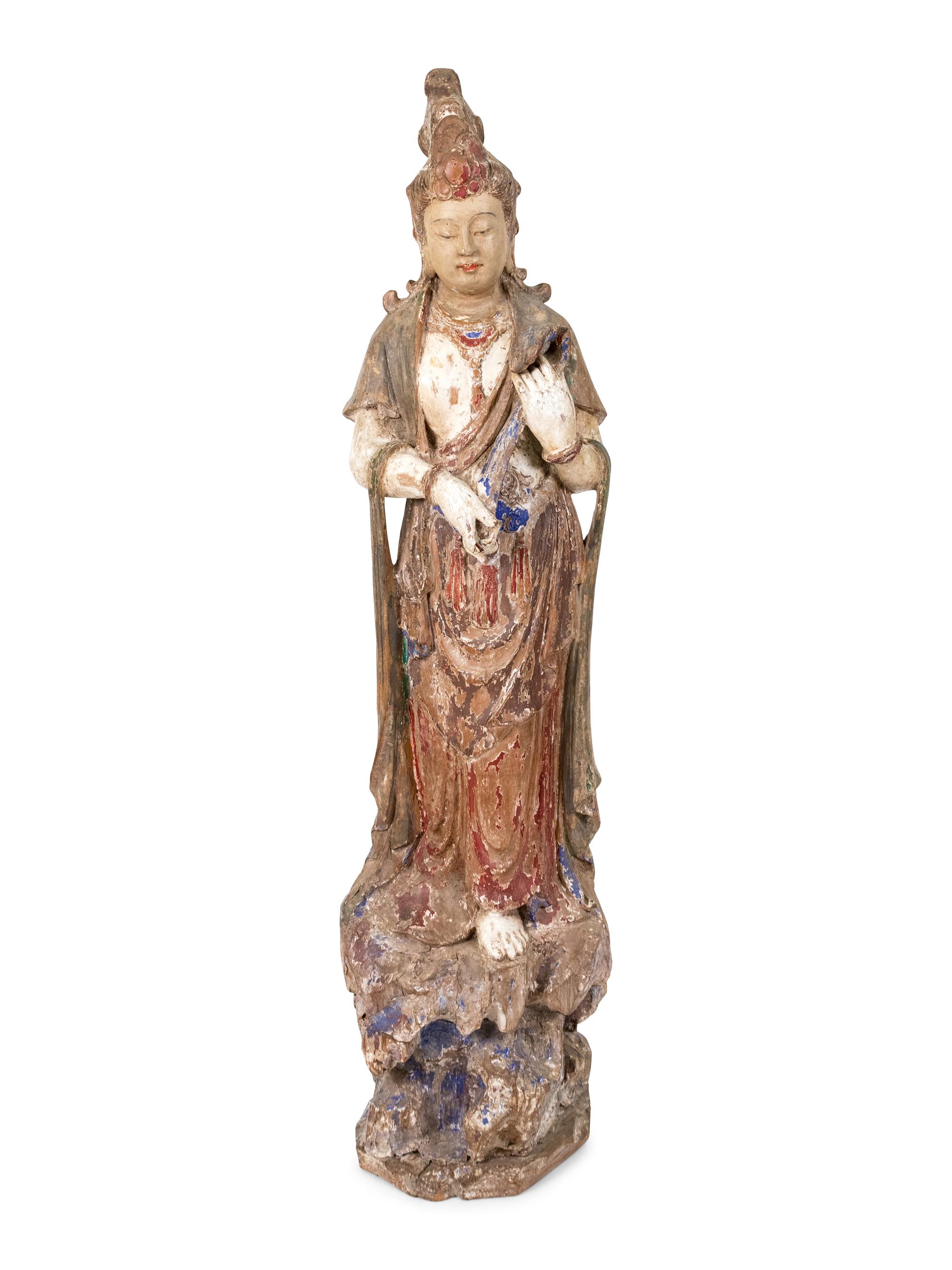 A Chinese Carved and Polychromed Wood Figure of Guanyin — LATE 19TH/EARLY 20TH CENTURY