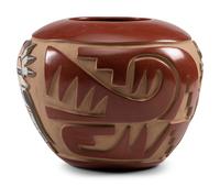 Carved and Painted Redware Jar