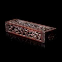 A Chinese Reticulated Hardwood Perfumier, 19th Century or Earlier 清中期 紅木鏤雕龍紋香盒