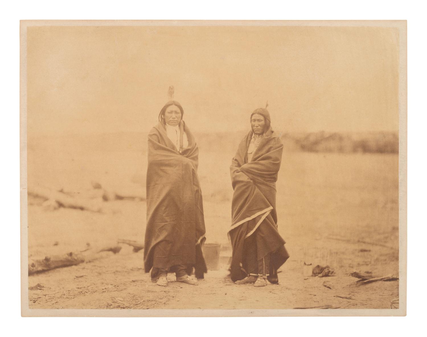 GARDNER, Alexander (1821-1882), photographer. Two albumen photographs of Sioux leaders at Fort Laramie, incl. Old Man Afraid of His Horses, Spotted Tail, and Fast Bear. 1868.