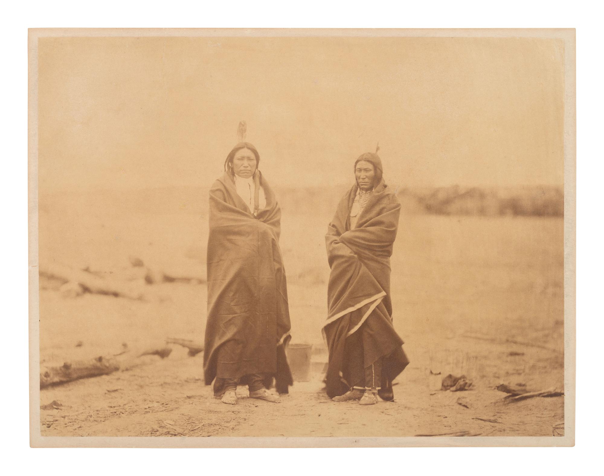 GARDNER, Alexander (1821-1882), photographer. Two albumen photographs of Sioux leaders at Fort Laramie, incl. Old Man Afraid of His Horses, Spotted Tail, and Fast Bear. 1868.