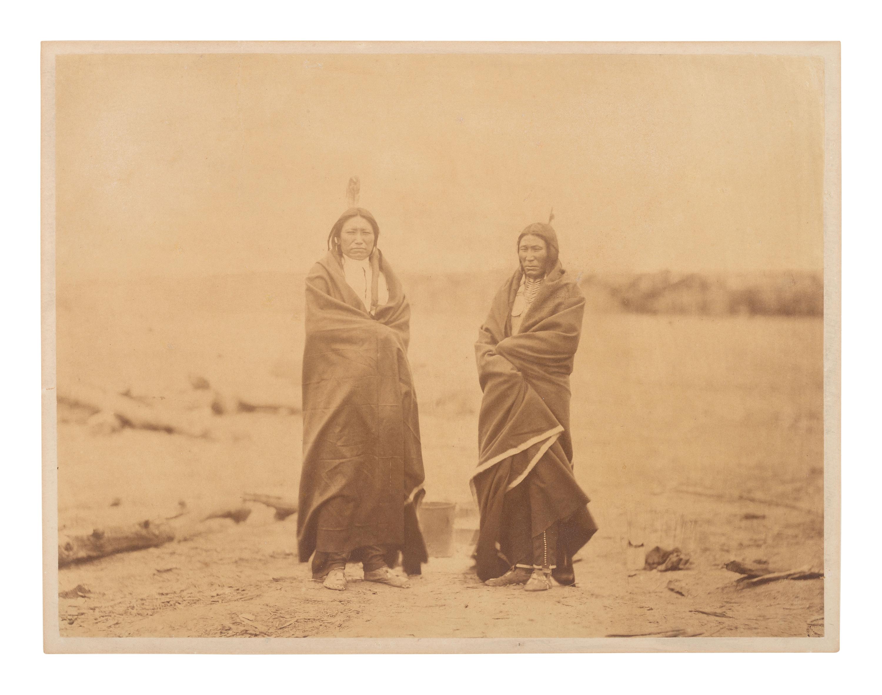 GARDNER, Alexander (1821-1882), photographer. Two albumen photographs of Sioux leaders at Fort Laramie, incl. Old Man Afraid of His Horses, Spotted Tail, and Fast Bear. 1868.