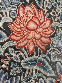 A Chinese Embroidered Silk Inset Hardwood Circular Tray