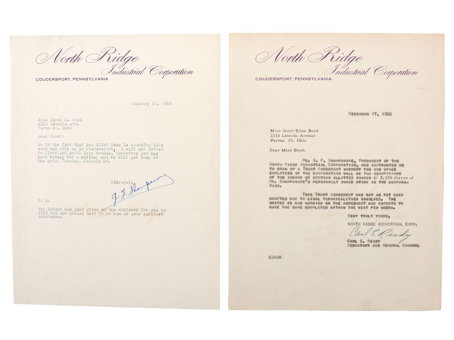 [CAPONE, Alphonse ("Al")] -- [NESS, Eliot (1903-1957)]. Partial draft typescript detailing Eliot Ness's recollections of his time with "The Untouchables" as dictated to his secretary Miss Janet E. Boyd (1935-), [1956].