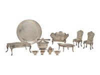 Thirteen Miniature Silver Furniture Articles