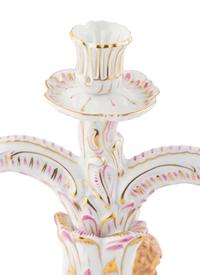 A Pair of Herend Porcelain Three-Light Candelabra