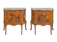 A Pair of Louis XV Style Vernis Martin Bedside Commodes