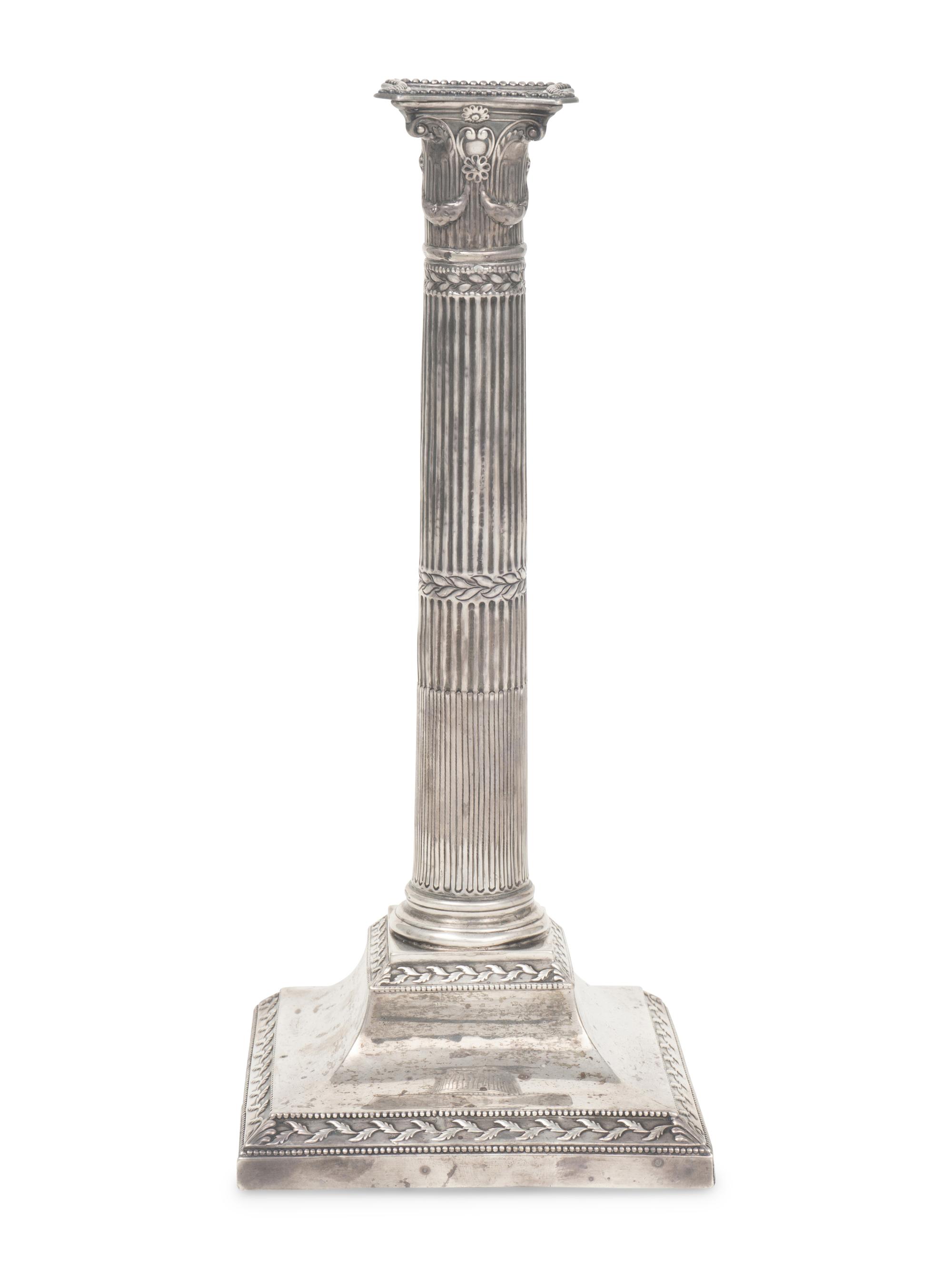 Two Near Pairs of English Silver Candlesticks