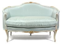 A Louis XV Style Painted Parlour Suite Height of settee 36 x width 56 x depth 28 inches. — 20TH CENTURY