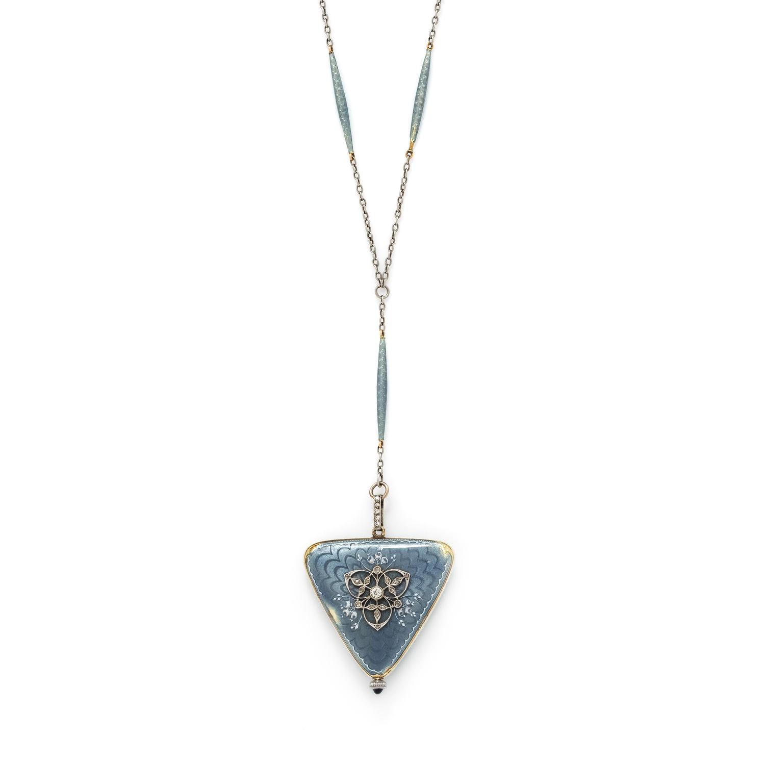 C.H. Meylan, Edwardian, Diamond and Polychrome Enamel Pendant Watch