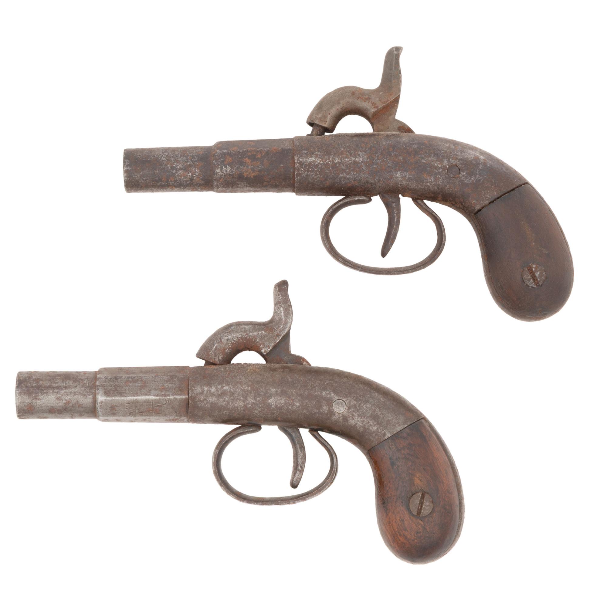 Pair of Allen & Thurber Single Shot Percussion Pistols Mounted for Display