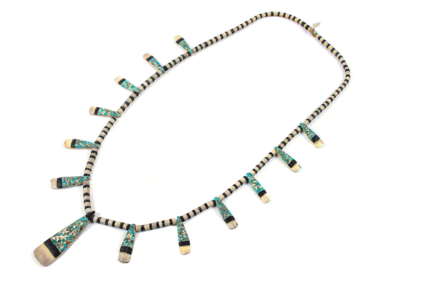 Santo Domingo Inlay Tab Necklace Length 30 inches — Circa 1900