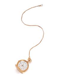 14K YELLOW GOLD HUNTER CASE CHRONOGRAPH REPEATER POCKET WATCH AND FOB CHAIN