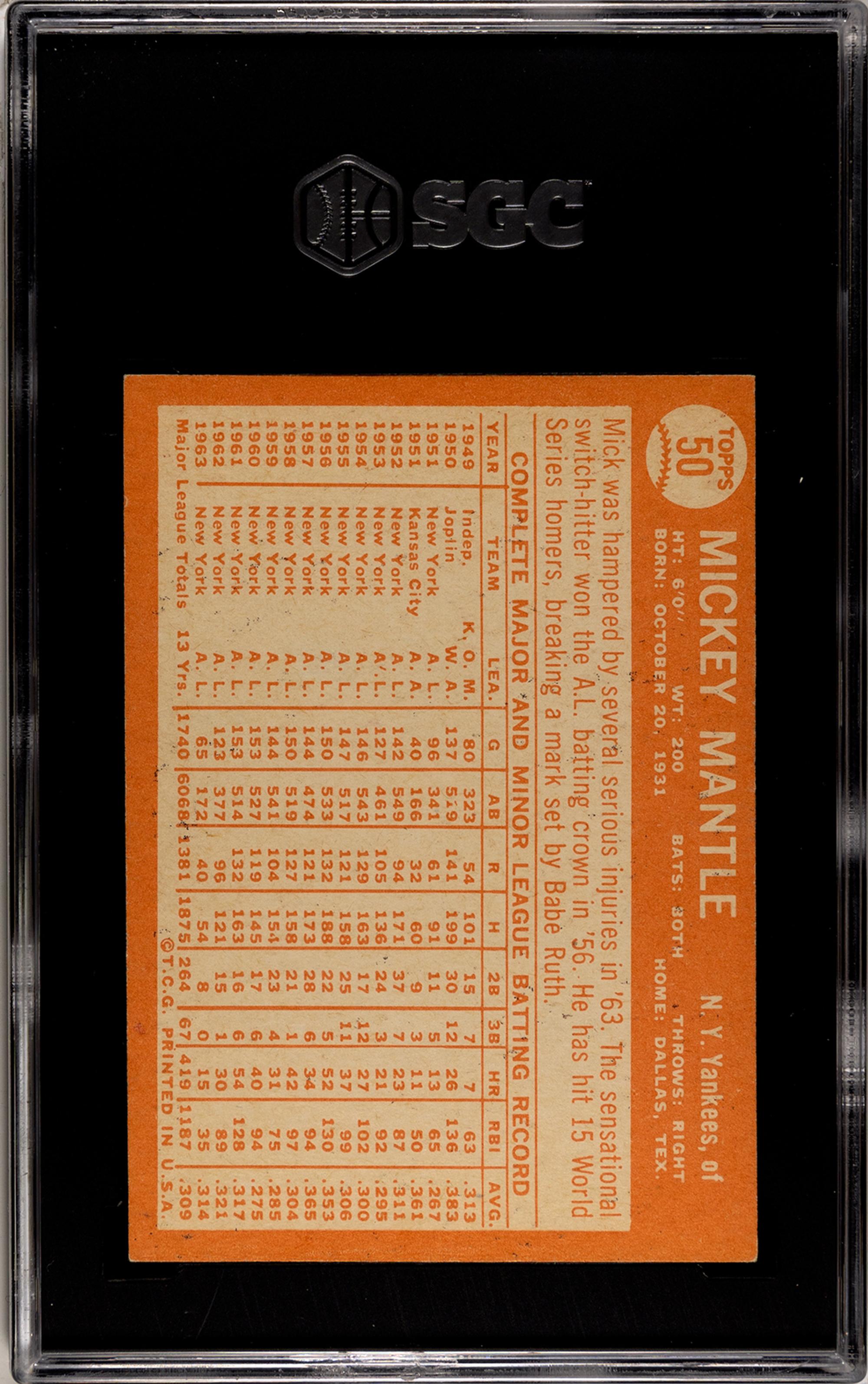 A 1964 Topps Mickey Mantle Baseball Card No. 50 (SGC 5.5 EX+)