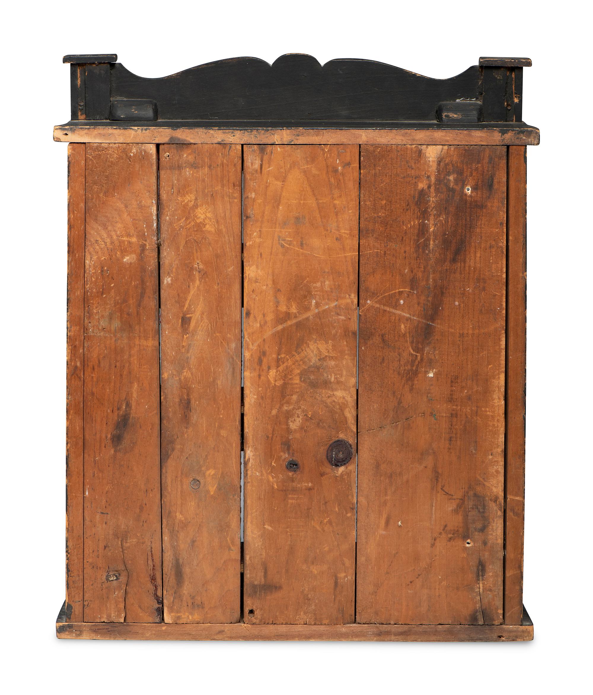 A Country Black and Red-Painted Pine Hanging Cabinet