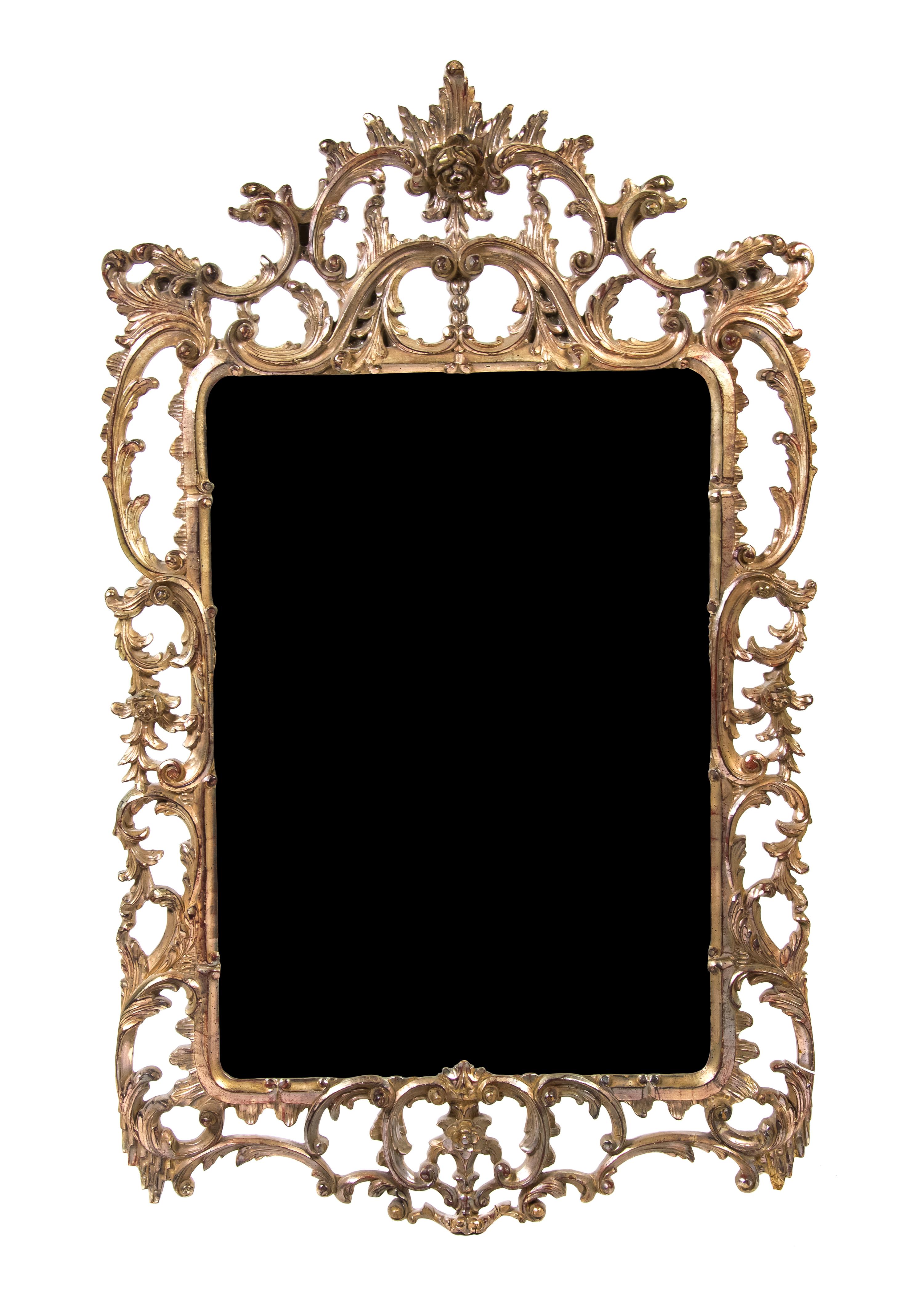 A Chinese Chippendale Style Giltwood Mirror, Height 63 x width 38 1/2 inches.